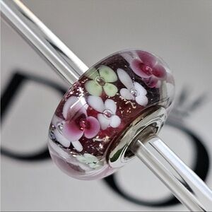Pandora Floral Murano Glass Charm Bead in Pink, White, Green